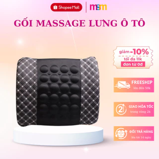 Gối tựa lưng MISUMA massage trên xe ô tô, xe hơi loại bọc da cao cấp, rung thư gian điện 12v, 24v