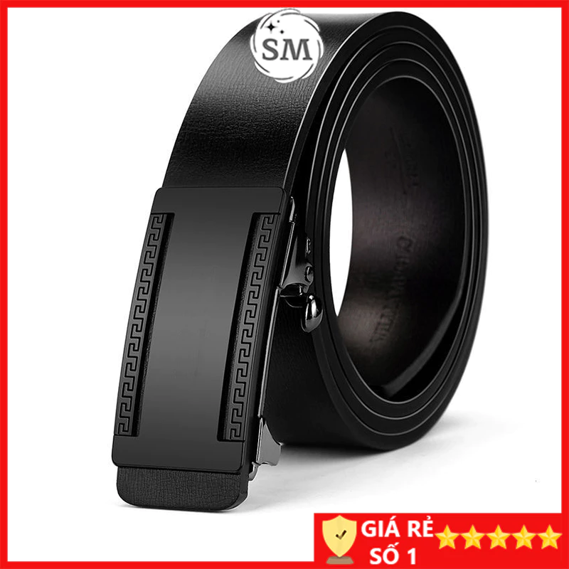 Thắt lưng nam da cao cấp Dây lưng nam mặt khóa tự động sang trọng Nịt da màu đen HT003
