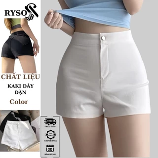 Quần đùi nữ kaki nữ lưng cao trơn , quần short nữ kaki cạp cao không túi đen trắng ,quần dance ôm eo RYSO FASHION