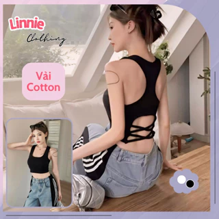 Áo hai dây bản to cổ U Linnie lưng phối dây cực xinh áo kiểu croptop 2 dây ôm body vải cotton 3L5