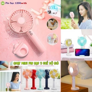 Quạt Cầm Tay Mini Pin Sạc Tích Điện 3 chế độ, có đèn led,  Pin Sạc USB tích điện kèm cáp sạc