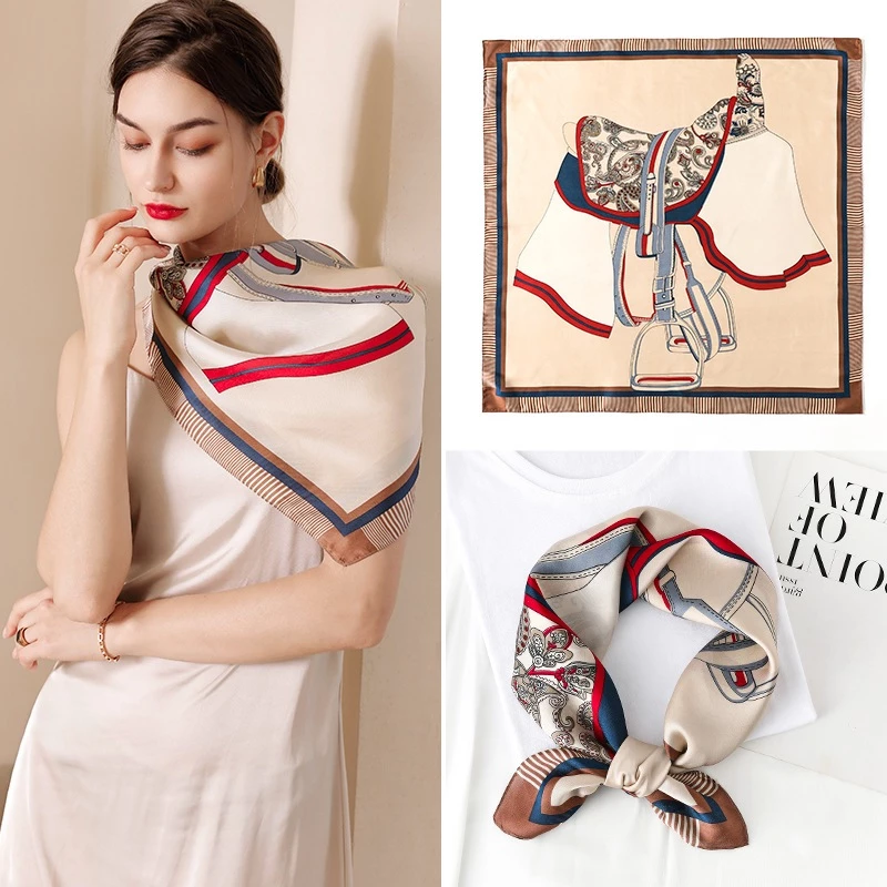 Khăn lụa vuông quàng cổ cho nữ, khăn bandana lụa đa năng nhiều họa tiết, màu sắc vintage thời trang