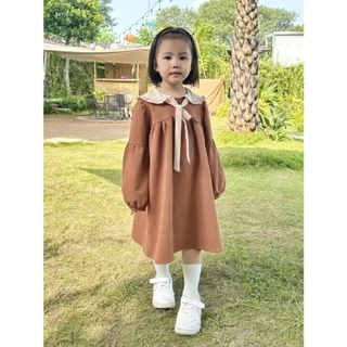 Váy bé gái PUKAKIDS - V25, Váy nhung nâu tây bé gái, váy thu đông bé gái, váy baby doll bé 12 - 28kg