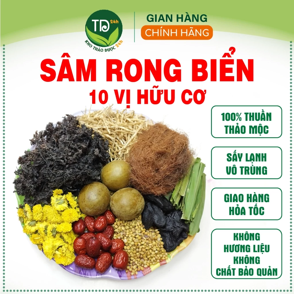 Nguyên liệu nấu sâm rong biển 10 vị hữu cơ, nấu 5- 10 lít, thơm mát, thanh nhiệt, giải độc, mát gan, tiêu viêm, lợi tiểu