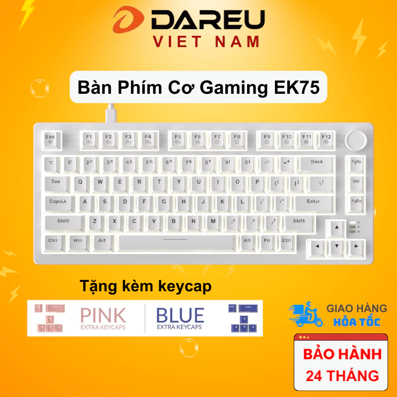 Bàn phím cơ DAREU EK75 WHITE - Led Trắng (2 sides RGB strip, DareU DREAM / FIREFLY sw, Type-C)