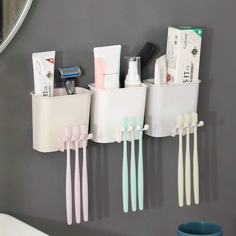 ( 0867 )Kệ cấm chải kệ dán tường cắm bàn chải bằng nhựa đa năng kèm móc treo đồ linh tinh
