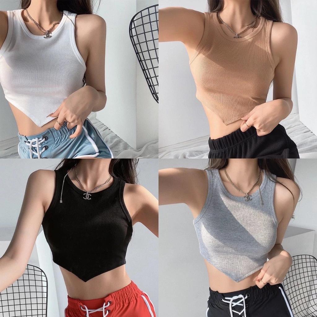 Áo Ba Lỗ Nữ Croptop Vạt Nhọn Ôm Body Chất Thun Gân Tăm Mềm Mại V200