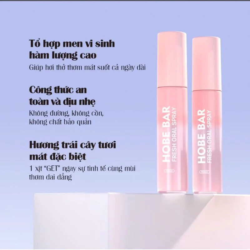 Combo 2 chai xịt thơm miệng vị đào Hobebar 20ml dạng xịt tiện lợi  diệt khuẩn gây hôi miệng giúp bạn tự tin giao tiếp