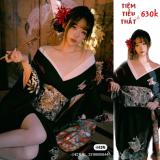 Kimono nhật bản yukata nữ đen cao cấp ngầu ( sẵn )