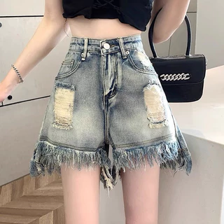 Quần Short Jeans Nữ Tua Rua , Quần Đùi Nữ Tua Rua Chất Liệu Demin Bền Đẹp Chất Mềm Mịn Co Dãn Nhẹ L002