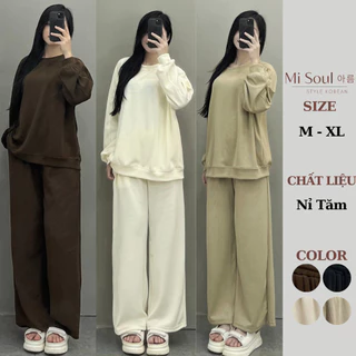 Set Nỉ Tăm Dài Tay Trơn BigSize Nữ MiSoul , Bộ Quần Áo Thu Đông BigSize Nữ Dài Tay Kèm Quần Dài - A02 Đồ Nữ 4 Màu