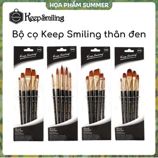 Cọ Tỉa Vẽ Màu Nước Keep Smiling Bộ 5 Cây Thân Đen loại đẹp ( đầu nhọn- đầu oval - đầu vát - đầu bằng) vẽ gouache acrylic