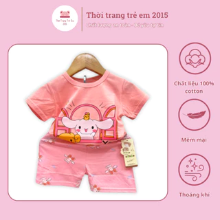 Set đồ bộ ngủ bé gái, quần áo trẻ em hình gấu dễ thương thun lạnh cotton Quảng Châu size 9 - 18kg