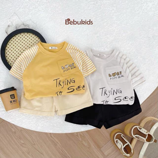 Bộ cộc tay mùa hè cho bé trai Bebukids phối túi ngực chất liệu cotton thoáng mát.