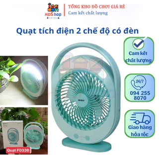 Quạt Sạc Tích Điện Có Đèn Led Sáng KM - Màu Xanh Lục Bảo hàng chính hãng - HD TOYS