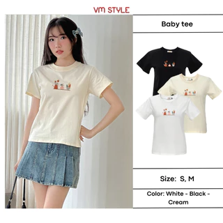 Áo thun babytee nữ VMSTYLE tay ngắn cổ tròn in hình 3 chậu hoa basic thời trang CH01 ATU00613