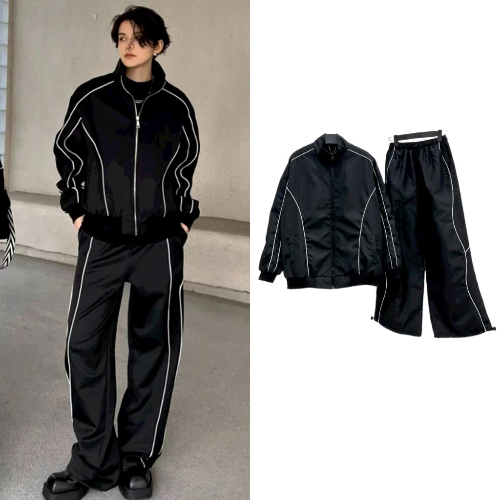 Sét Bộ Áo khoác dù + Quần Jogger line phối trắng dành cho nam nữ hàng unisex