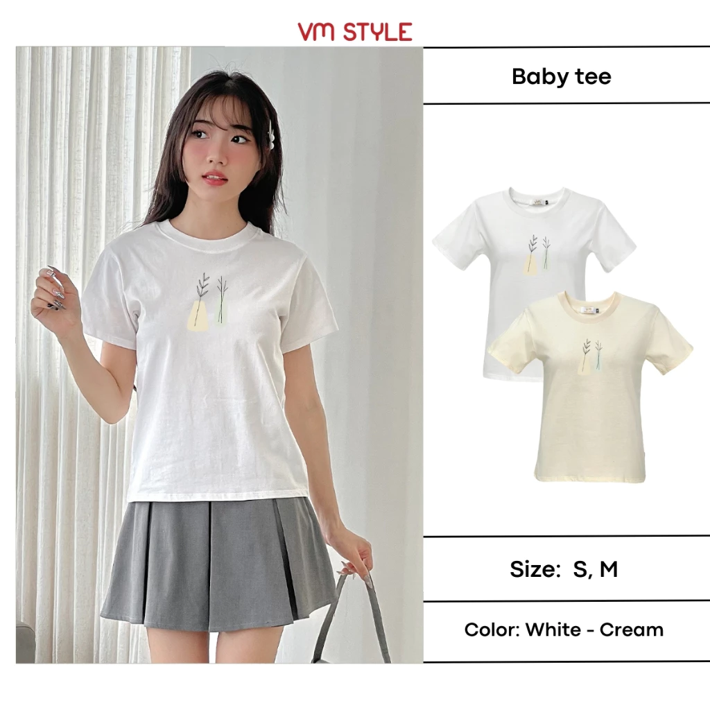 Áo thun babytee nữ VMSTYLE tay ngắn cổ tròn in hình 2 chiếc lá basic thời trang CL02 ATU00613