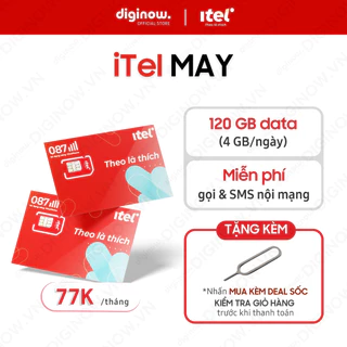 Sim 4G iTel MAY mới (4GB/ngày - 120GB/tháng, miễn phí gọi & nhắn tin nội mạng) - Sóng Vinaphone