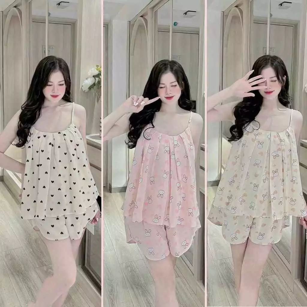 Bộ pijama nữ 2 dây, pijama lụa cao cấp mặc ở nhà Sexy tinh tế và khuyến rũ Freesize 35-58kg