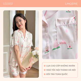 Bộ Pijama Cho Nữ CỘC dễ thương họa tiết Peach, Đồ bộ mặc nhà thời trang pyjama quần ngắn nữ Leuleu Lingerie