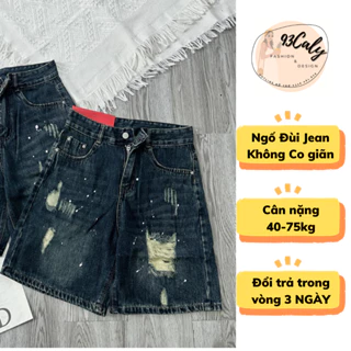 [BIGSIZE 75KG] NN326 Quần Jean Ngố Nữ Cạp Cao Không Co Giãn Rách Chấm Trắng,quần bò lửng ngang đùi thể thao lưng cao HOT