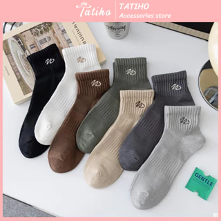 Vớ Tất Cổ Cao Unisex Nam Nữ Chất Cotton Co Giãn Thoáng Khí Họa Tiết Thêu Basic Thời Trang Hàn Quốc -Tatiho -  Mã TVC87