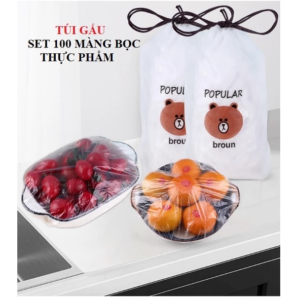 Set 100 Màng Bọc Thực Phẩm Túi Gấu Màng Bọc Thực Phẩm Pe