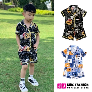 Bộ bé trai mùa hè JJ KIDS Pijama lụa mềm mại, in hình thú dễ thương 2,3,4,5,6,7,8,9,10,11,12 tuổi