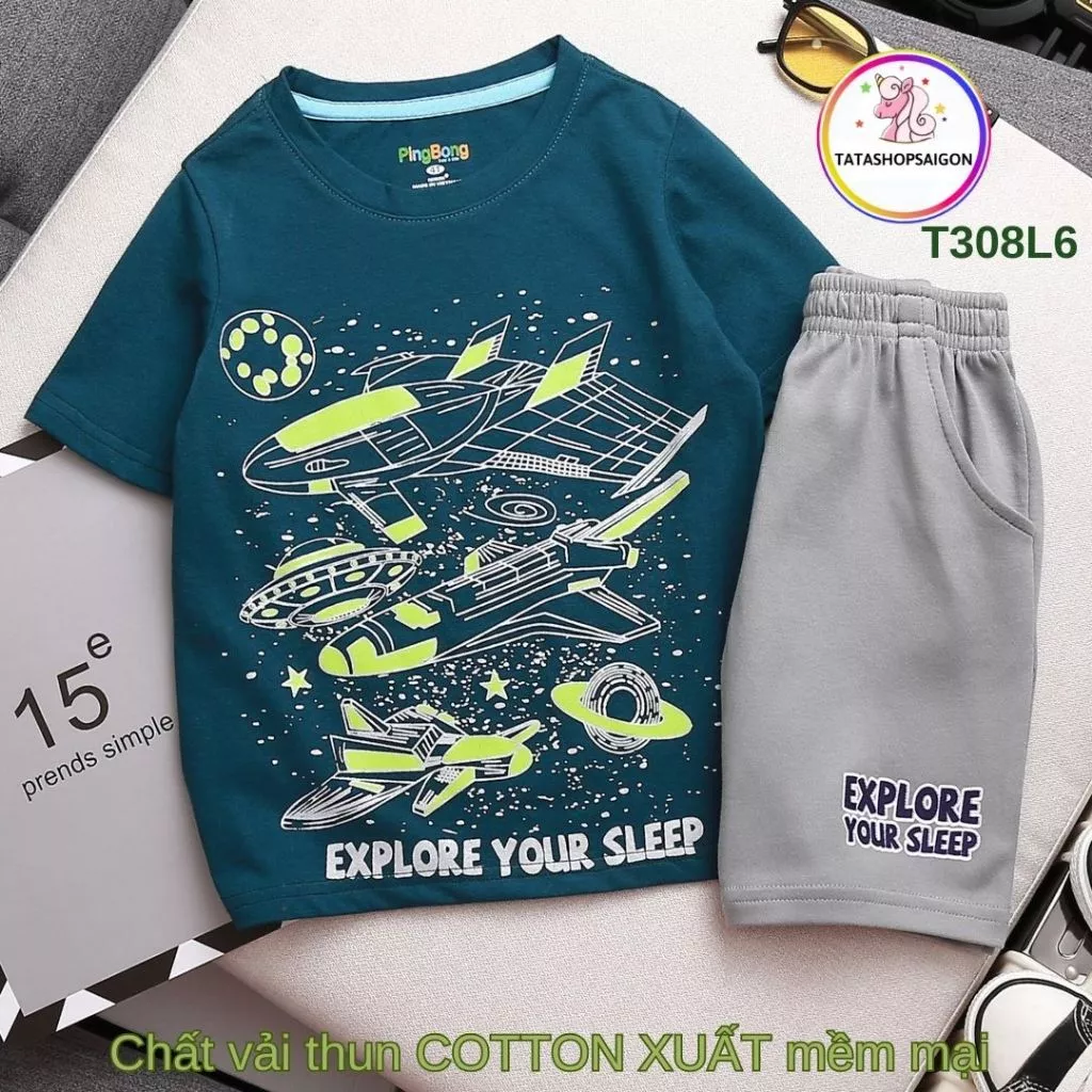 Đồ Bộ Cho Bé Trai 11-40 Kg Cotton Chính Phẩm In Hoạt Hình Hot Trend Mềm Mịn Mát  Set Quần Áo Trẻ Em 1-12 Tuổi 8T