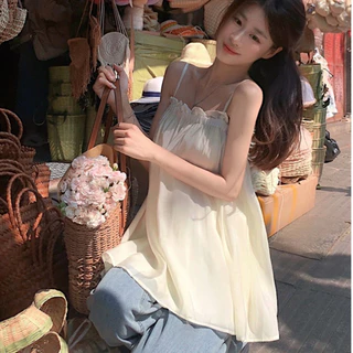 Áo yếm nữ hai dây mùa hè kiểu viền bèo xinh xắn, áo 2 dây nữ mặc đi biển form rộng Hàn Quốc 5324