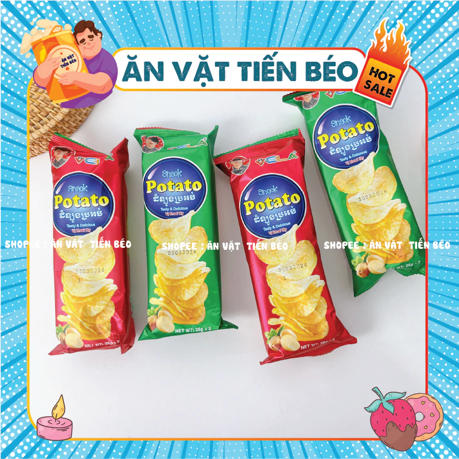 [10 GÓI] Snack Khoai Tây Potato, Snack Potato VELA, Que cay cổng trường, đồ ăn vặt