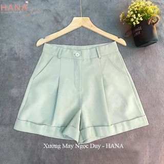 Quần short đùi nữ mùa Hè đi biển mặc nhà ống rộng ngang gối dáng quần sooc nữ lật gập gấu màu Đen Trắng Kem vải đày co g