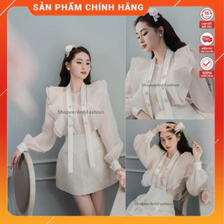 Set tiểu thư (có ảnh thật) áo tơ đính đá sang chảnh kèm chân váy chữ A - Mặc đi tiệc, mặc tết