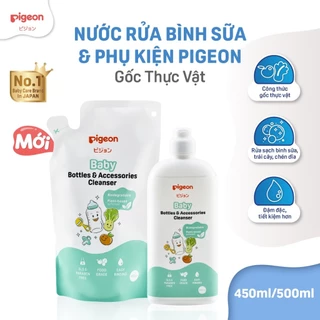 Nước rửa bình sữa và phụ kiện Pigeon gốc thực vật chai 500ml / Túi 450ml