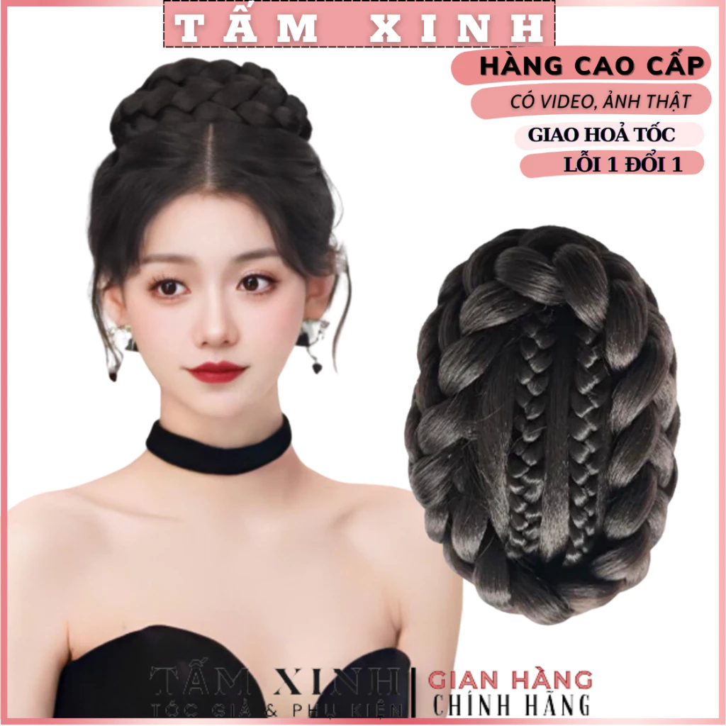 Tóc búi giả thắt bím cô dâu đi tiệc đi biểu diễn búi tóc giả công chúa