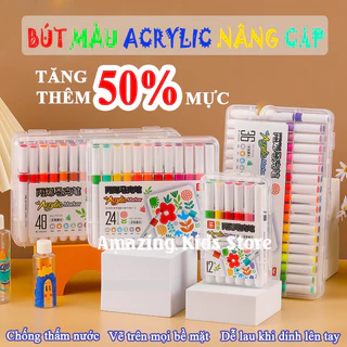 Bút Màu Acrylic Marker AMAZING KIDS 12/24/36/48/60 Màu Cao Cấp - Bút Sơn Acrylic Chống Nước Vẽ Trên Mọi Chất Liệu Bề Mặt