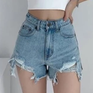 Quần Đùi Jeans Nữ , Quần Short Nữ Chất Liệu Denim Tua Rua Phong Cách Trẻ Trung L014