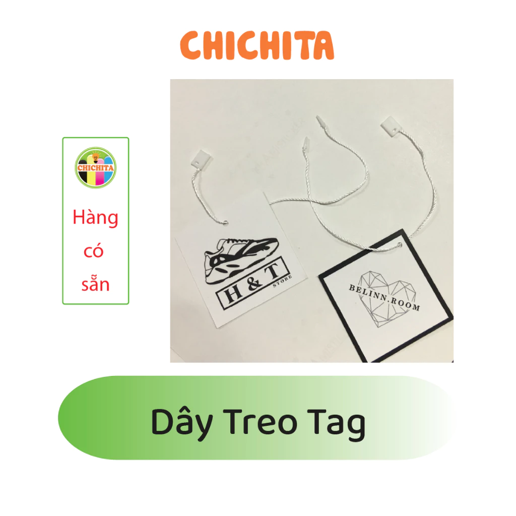 500 sợi dây tag treo nhãn mác  CHICHITA màu trắng, đen.Có sẵn