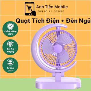 Quạt Tích Điện Kết Hợp Đèn Ngủ , Quạt FAN F3 Xoay 180 Độ, Quạt 3 Tốc Độ Gió Mạnh , Có Thể Sạc Lại