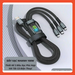 Dây Sạc Tự Ngắt - Dây Cáp Sạc Dữ Liệu Sạc Nhanh 100W Micro USB Type C 3 Trong 1 6A