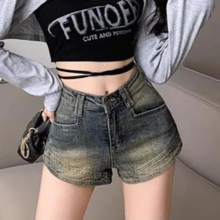 Quần Short Jeans Nữ , Quần Đùi Nữ Chất Liệu Demin Màu Xanh Cổ Vịt L001