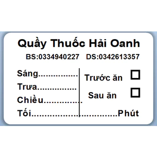 Tem chia liều thuốc in theo yêu cầu Cuộn Tem liều dùng nhà thuốc Tem in sẵn ghi toa 1000 Tem ( chữ màu đen)