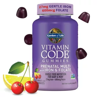 HŨ 90 VIÊN KẸO DẺO CHO MẸ BẦU Garden of Life, Vitamin Code Gummies, Prenatal Multi - SẮT Iron & Folate, VỊ CHANH CHERRY