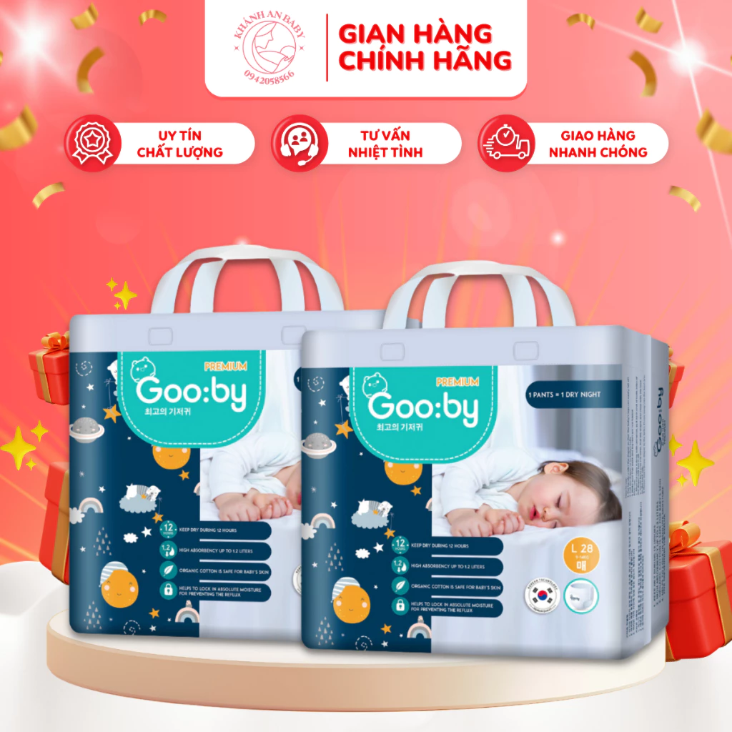 TÃ DÁN GOO:BY PREMIUM, BỈM GOOBY ĐÊM CHO BÉ MỚI RA MẮT SIZE NB42/S38/M36 DÁN KÈM QUÀ TẶNG