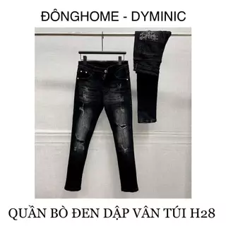 Quần bò supper có bigsize từ 45 đến 110kg , Quần jean đen bạc dập vân túi H28 , Đông Home Shop.