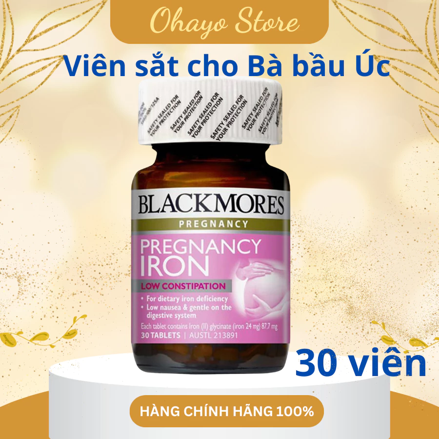 Viên sắt cho bà bầu Blackmores Pregnancy Iron của Úc lọ 30 Viên, bổ máu cho mẹ bầu trước và sau sinh