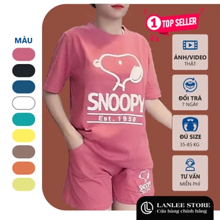 Đồ Bộ Mặc Nhà Nữ Hè LANLEE Store Cotton Áo Cộc Quần Đùi In Hình Chó Snoopy C