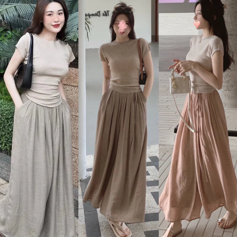 Quần Ống Rộng Nữ,Quần Ống Suông Lưng Cao Dây Thắt Dây Nơ Vải Đũi Tơ Mềm Mịn Mã160