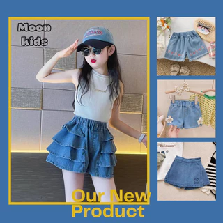 Quần short jeans bé gái MOON KIDS quần đùi jeans phong cách Hàn GDKFK